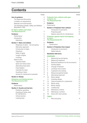 The Building Regulations 2000 Protection from Falling, Collision and Impact : Approved Document K.