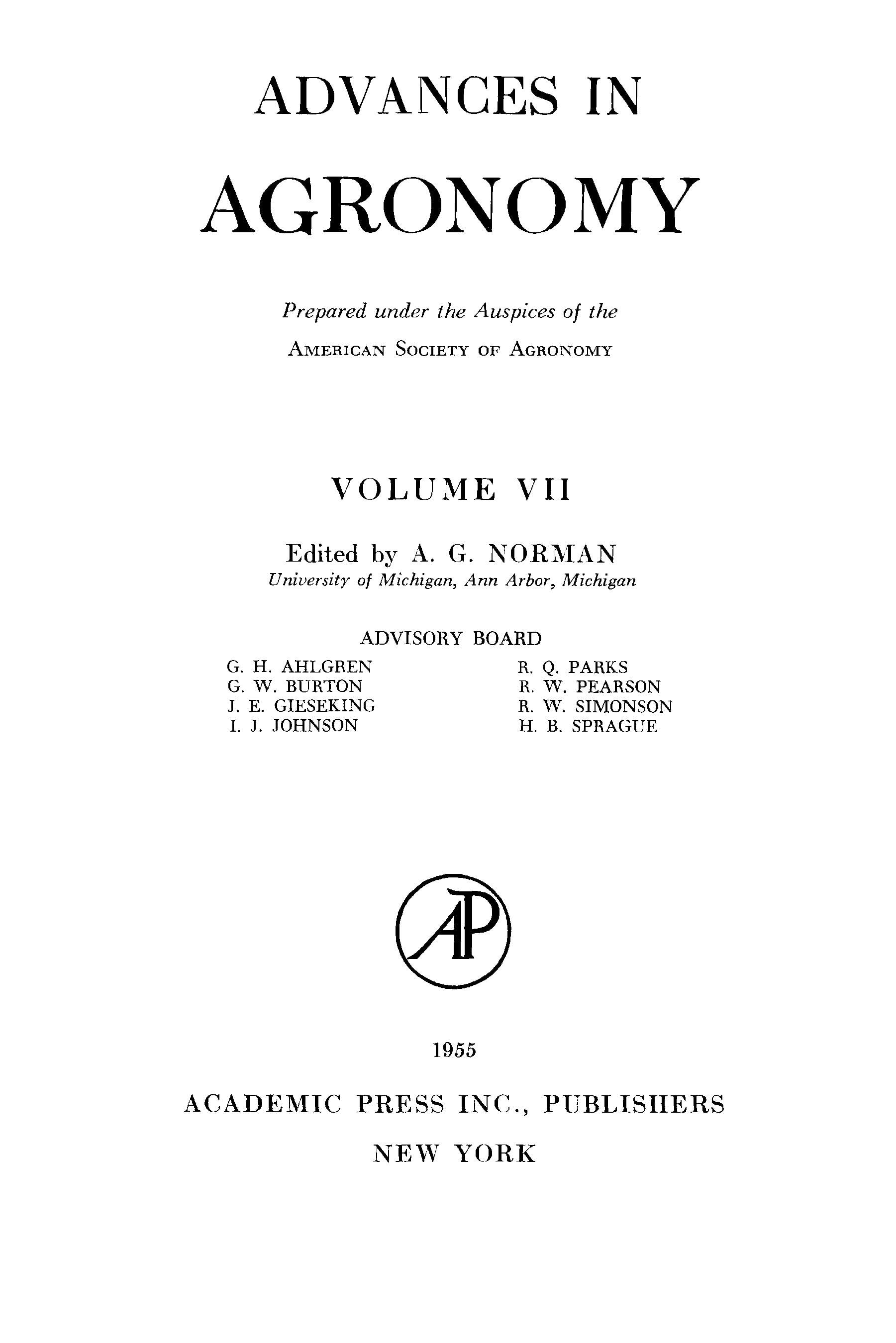 Advances in Agronomy: Volume 7