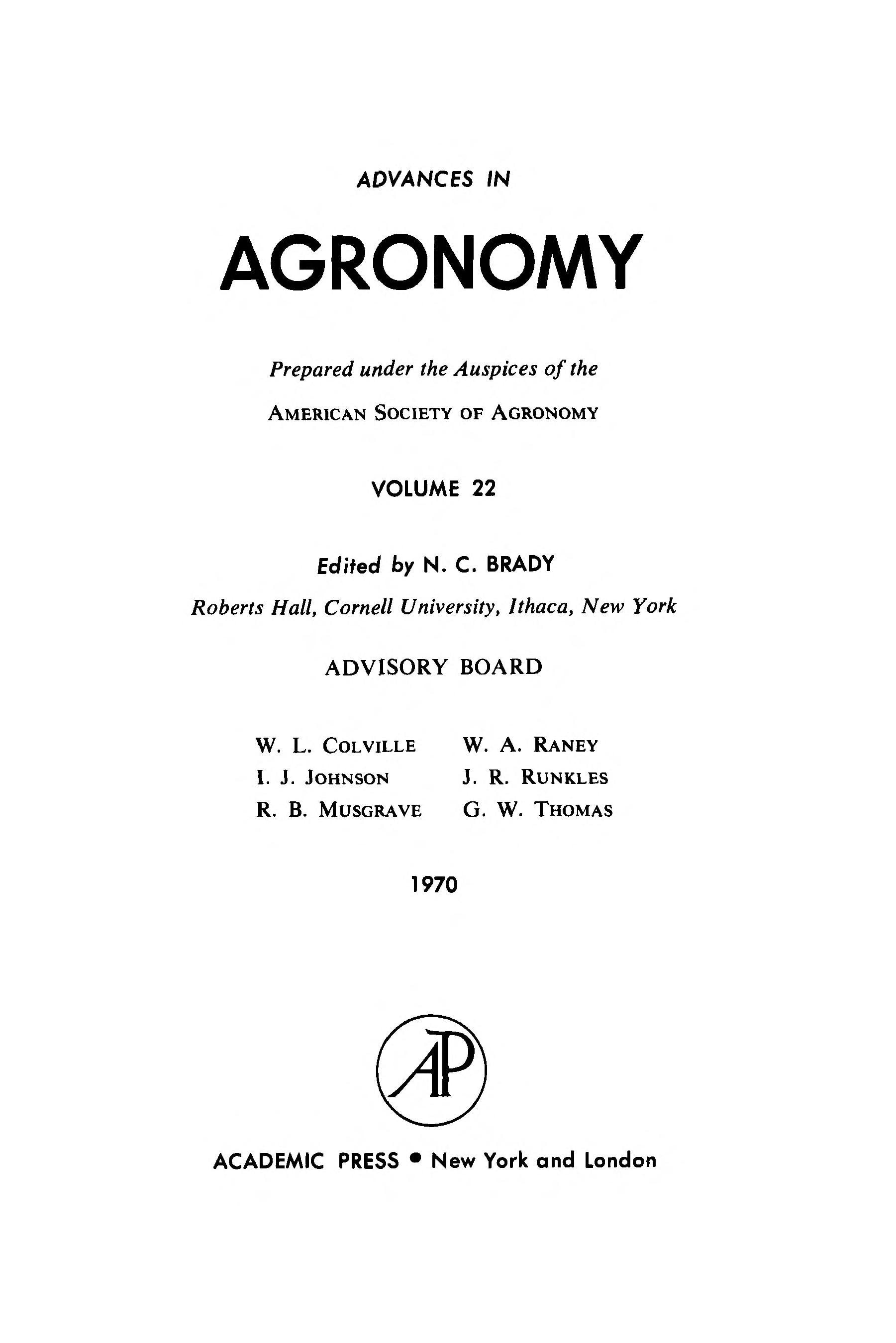 Advances in Agronomy: Volume 22