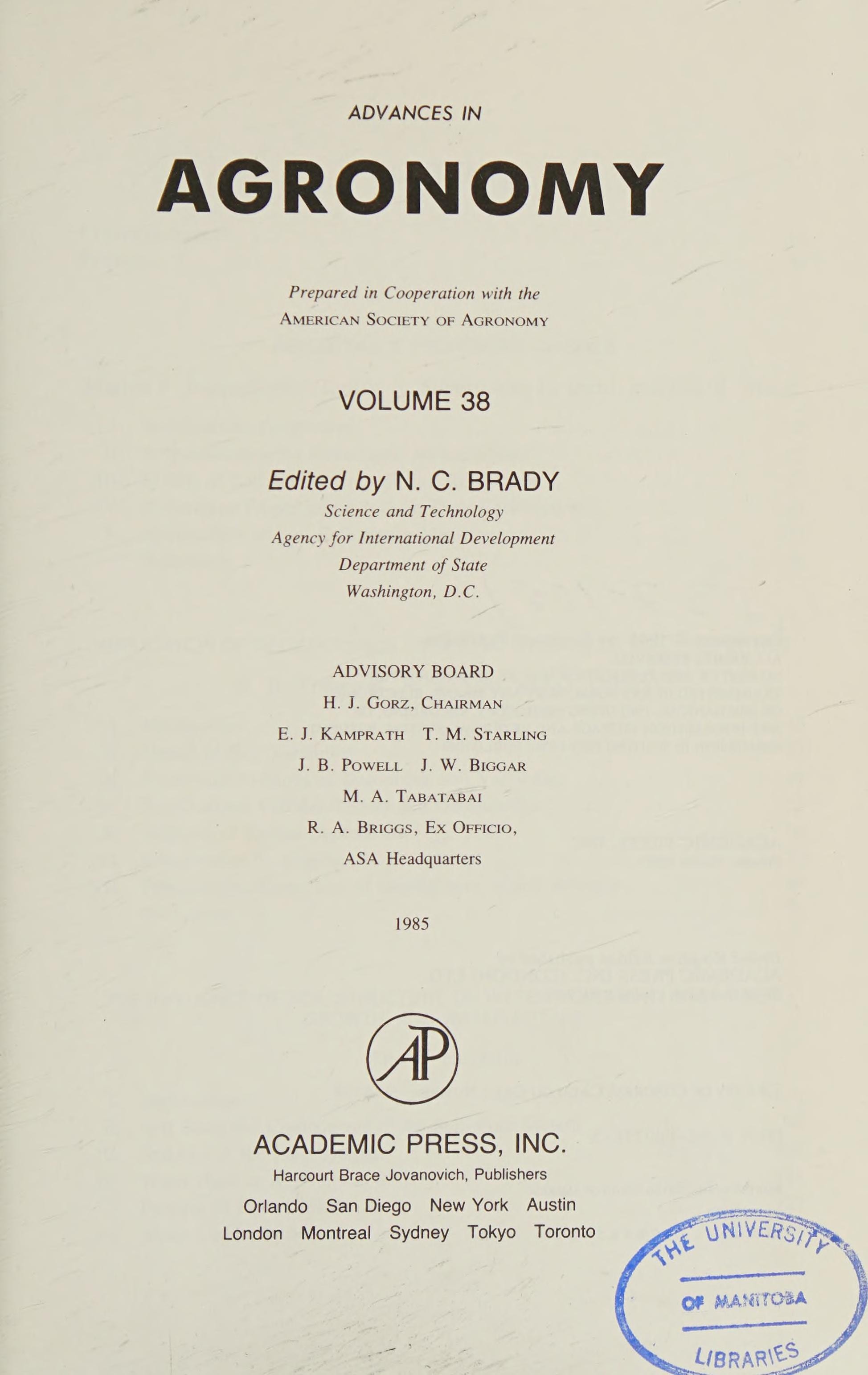 Advances in Agronomy, Vol. 38