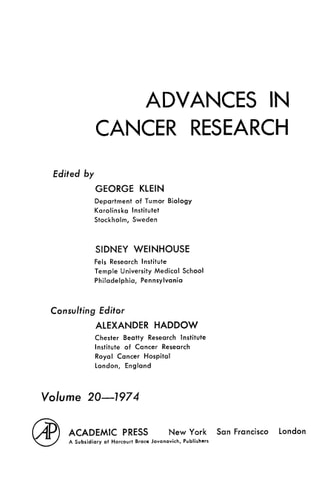 Advances in Cancer Research: Volume 20