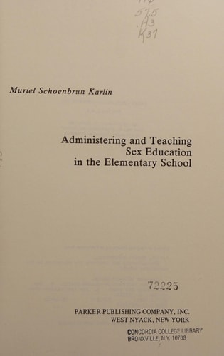 Administering and Teaching Sex Education in the Elementary School