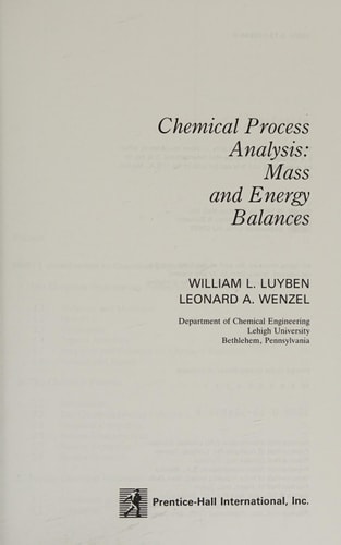 Chemical Process Analysis Mass and Energy Balances