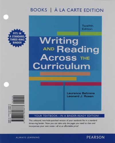 Writing and Reading Across the Curriculum + Mywritinglab With Pearson Etext Access Card Books a La Carte Edition