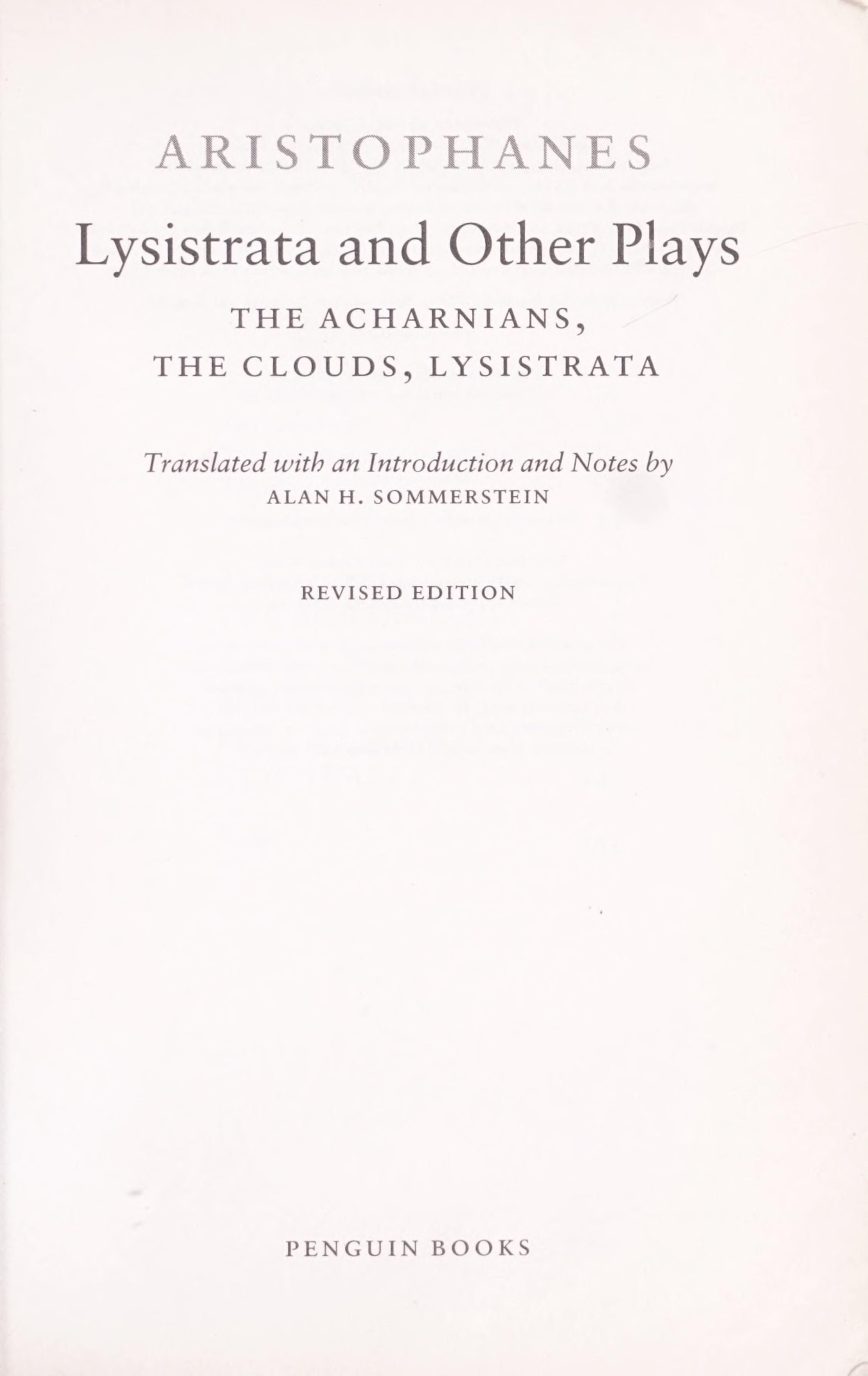 Lysistrata and Other Plays