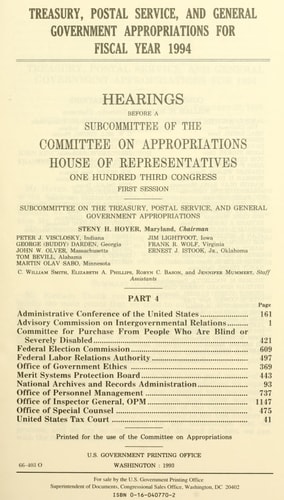 Treasury, Postal Service, and General Government Appropriations for Fiscal Year 1994: Testimony of members of Congress and other interested individuals and organizations