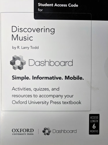 Student Access Code for Discovering Music DASHBOARD
