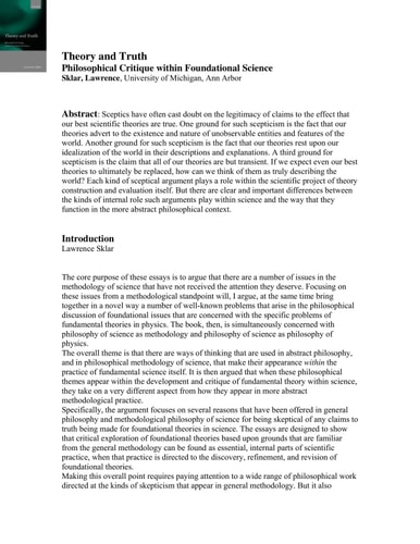 Theory and Truth: Philosophical Critique within Foundational Science
