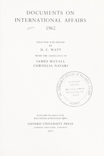 Documents on International Affairs: 1962