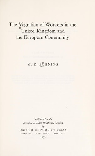 The Migration of Workers in the United Kingdom and the European Community