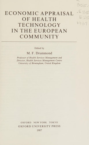 Economic Appraisal of Health Technology in the European Community