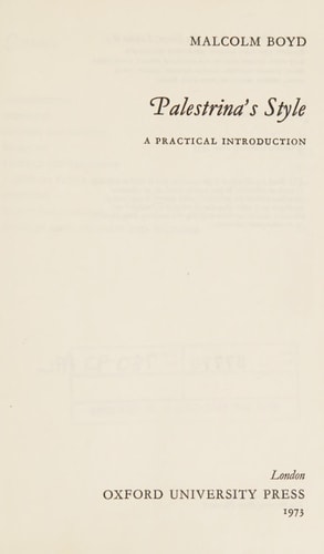 Palestrina's Style: A Practical Introduction