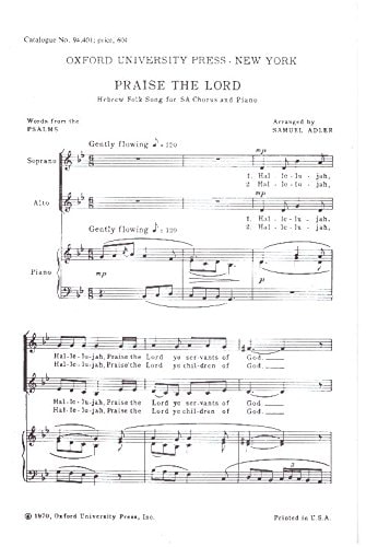 Praise the Lord: Hebrew Folk Song for SA Chorus and Piano