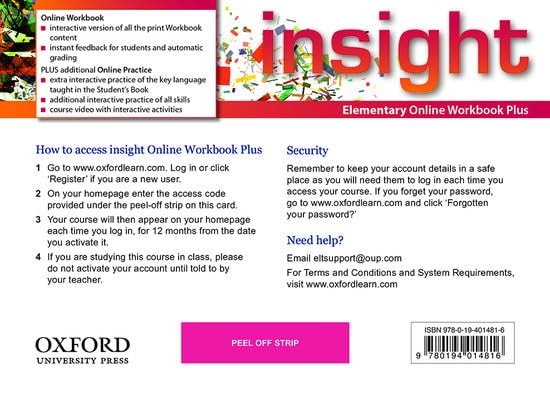 Insight: Elementary: Online Workbook Plus - Card with Access Code