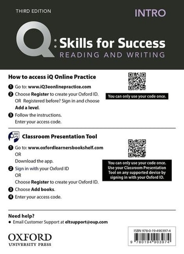 Q3e Intro Reading and Writing IQ and Classroom Presentation Tool: Teacher Access Code Card Pack