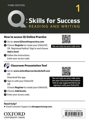 Q: Skills for Success 3: Reading and Writing IQ and Classroom Presentation Tool: Teacher Access Code Card Pack