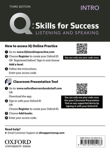 Q: Skills for Success 3: Listening and Speaking IQ and Classroom Presentation Tool: Teacher Access Code Card Pack