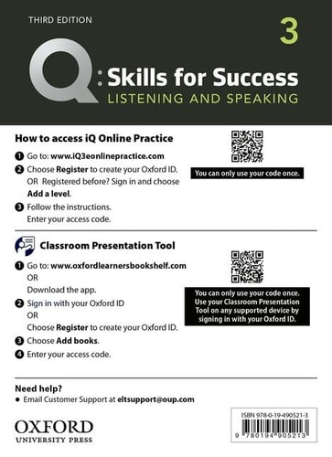 Q: Skills for Success 3: Listening and Speaking iQ and Classroom Presentation Tool: Teacher Access Code Card Pack