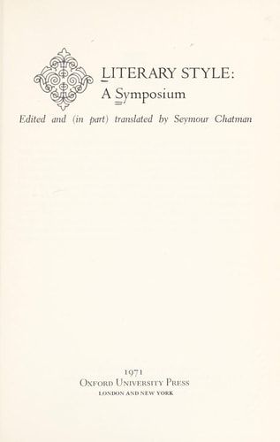 Literary style;: A symposium;