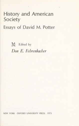 History and American Society: Essays of David M. Potter