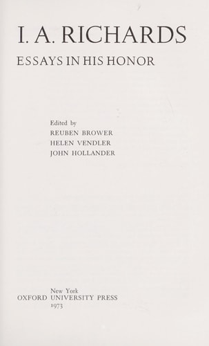 I.A. Richards: Essays in His Honor