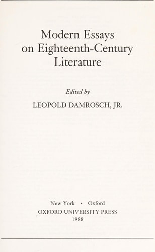 Modern Essays on Eighteenth-Century Literature