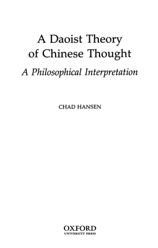 A Daoist Theory of Chinese Thought: A Philosophical Interpretation