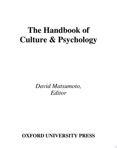 The Handbook of Culture and Psychology