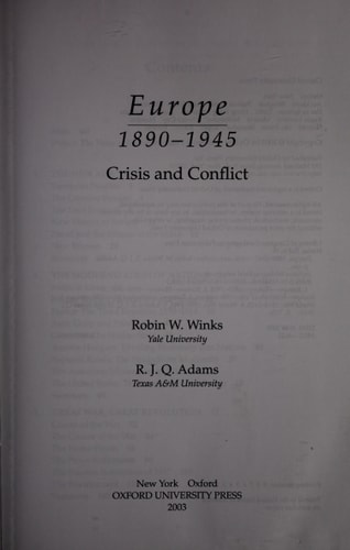 Europe, 1890-1945: Crisis and Conflict