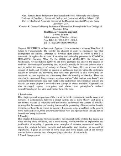 Bioethics: A Systematic Approach