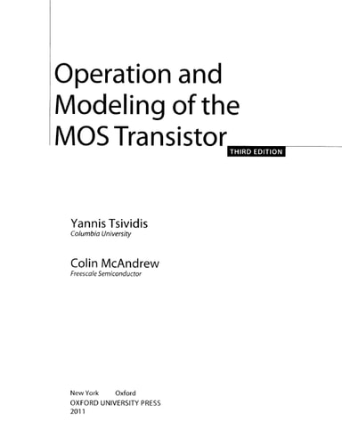 Operation and Modeling of the MOS Transistor