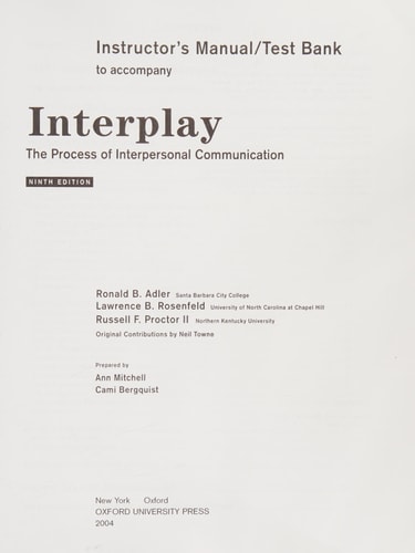 Instructor's Manual/Test Bank to Accompany Interplay: Ninth Edition