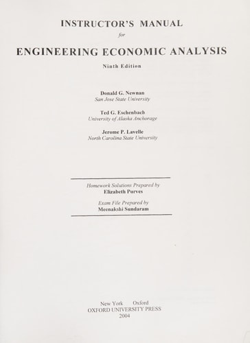 Instructor's Manual for Engineering Economic Analysis