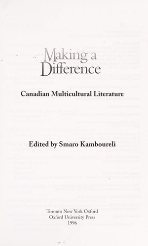 Making a Difference: An Anthology of Ethnic Canadian Writing