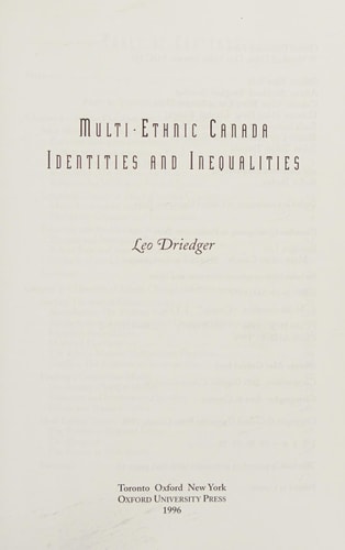 Multi-Ethnic Canada: Identities and Inequalities