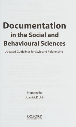 Documentation in the Social and Behavioural Sciences: Updated Guidelines for Style and Referencing