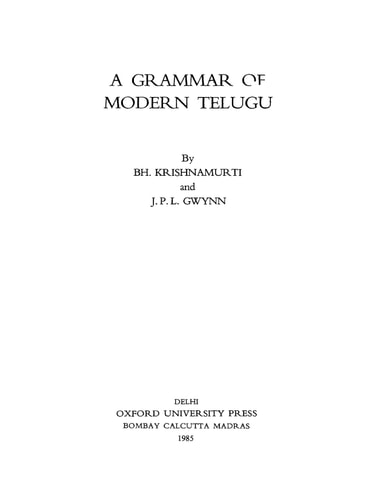 A Grammar of Modern Telugu