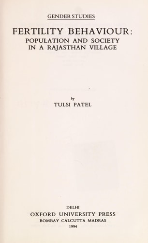 Fertility Behaviour: Population and Society in a Rajasthan Village