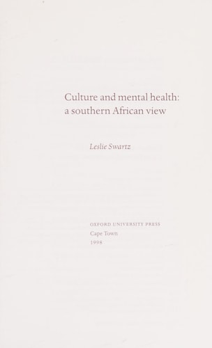 Culture and Mental Health: A Southern African View