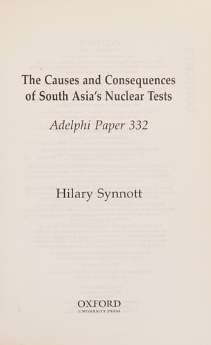 The Causes and Consequences of South Asia's Nuclear Tests: Adelphi Paper 332