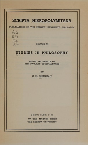 Scripta Hierosolymitana: Studies in Philosophy