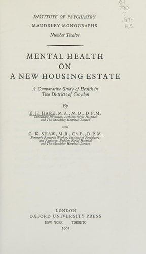 Mental Health on a New Housing Estate