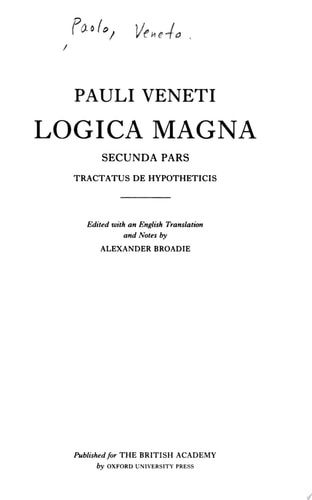 Logica Magna: Tractatus De Hypotheticis: Part II, Fascicule 3