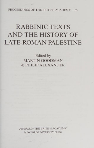 Rabbinic Texts and the History of Late-Roman Palestine