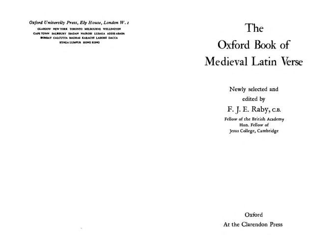 The Oxford Book of Medieval Latin Verse