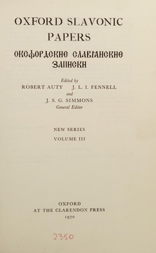 Oxford Slavonic Papers: New Series: Volume 3