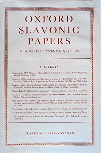 Oxford Slavonic Papers: New Series, Volume XVI