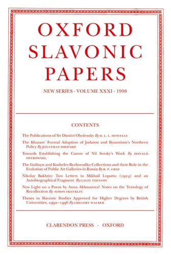 Oxford Slavonic Papers: New Series Volume XXXI