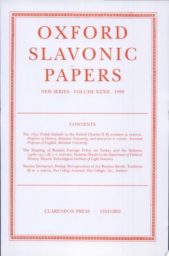 Oxford Slavonic Papers: Volume XXXII
