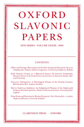 Oxford Slavonic Papers: New Series Volume XXXIII